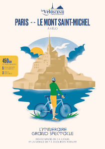 Couverture dépliant de présentation de La Véloscénie, Paris - Le Mont Saint-Michel à vélo