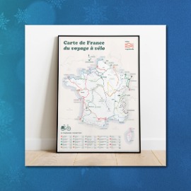 Poster illustré représentant les 25 plus beaux itinéraires cyclables de France pour inspirer les futurs voyages à vélo
