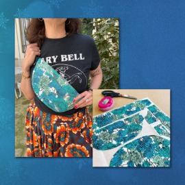 Atelier couture Wecandoo pour fabriquer un sac banane upcyclé en choisissant parmi des chutes de tissus variés