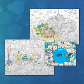 Poster géant OMY à colorier représentant Paris et le Mont-Saint-Michel, idéal pour un moment créatif en famille