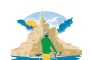 Illustration vintage d’un cycliste se tenant devant le Mont Saint-Michel